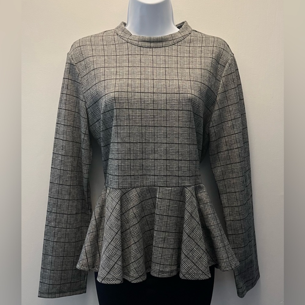 Shein long sleeved herringbone, peplum top